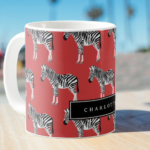 Caneca De Café Zebra Exótica Animal Padrão Vermelho Profundo