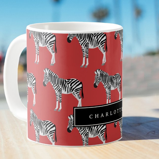 Caneca De Café Zebra Exótica Animal Padrão Vermelho Profundo (Zebra Exotic Animal Pattern Deep Red Coffee Mug)
