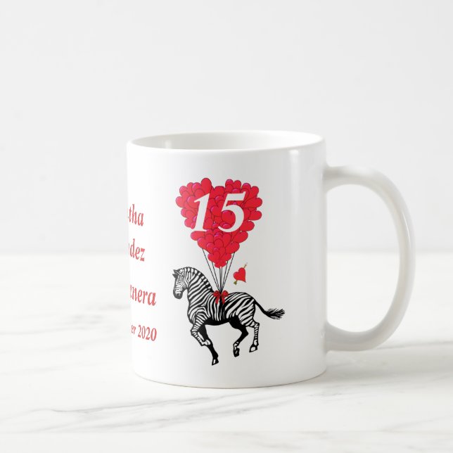 Caneca De Café Zebra romântica personalizada Quinceanera (Direita)