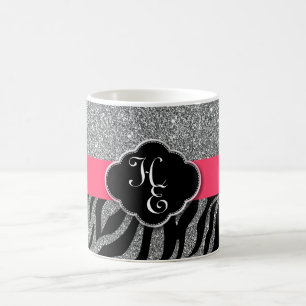 Caneca De Café Zebra Rosa Rosa Cintilante Girly Glitter Adicione 