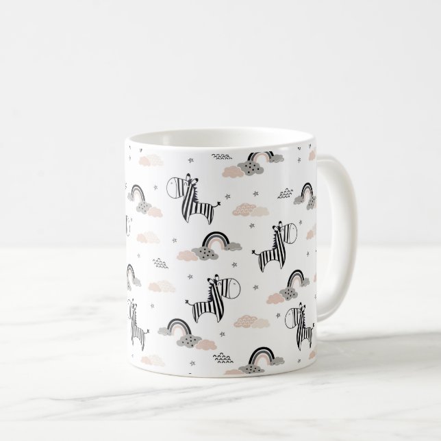 Caneca De Café Zebra sem costura, Nuvens, arco-íris (Frente Esquerda)