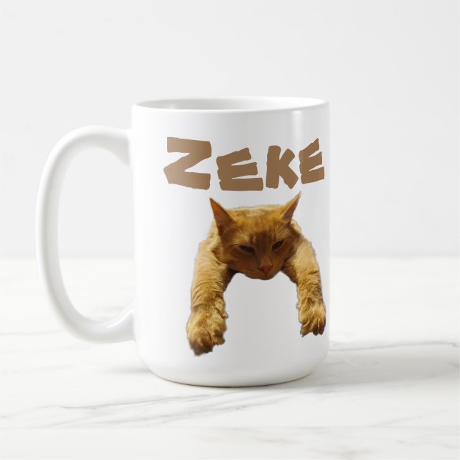 Caneca De Café Zeke Name Com Gato Preguiçoso Engraçado, Coffee Mu (Esquerda)