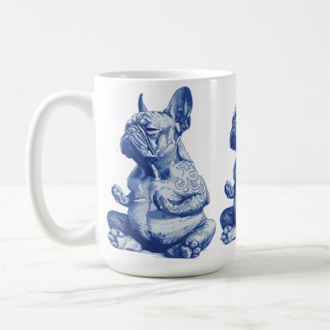 Caneca De Café Zen Bulldog em Pose de Meditação Arte (Esquerda)