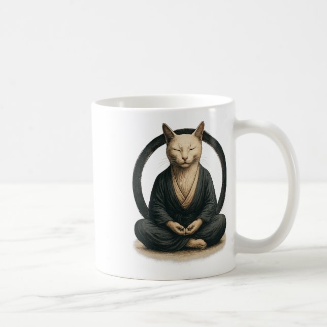 Caneca De Café Zen Meditating Cat – Enso Circle Mindful Yoga Art  (Direita)
