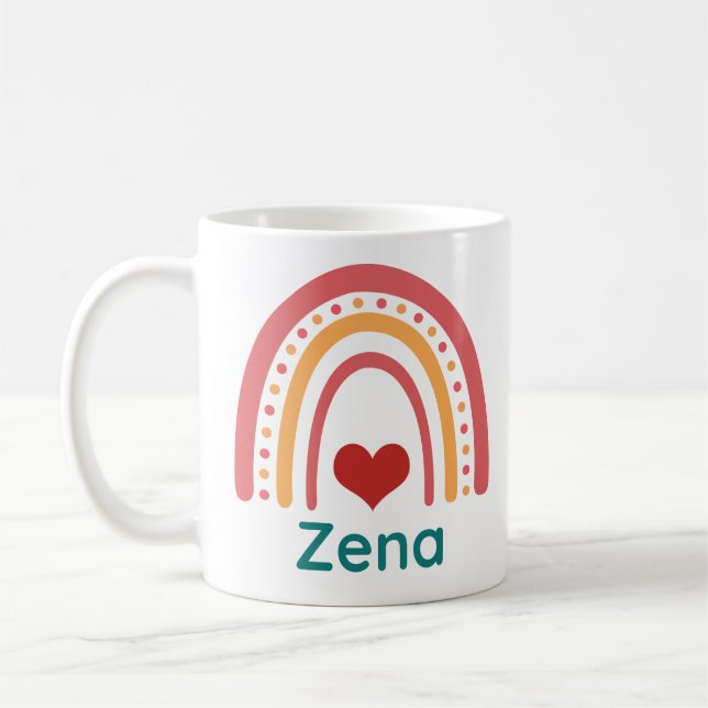 Caneca De Café Zena Name Vintage Boho Rainbow (Esquerda)