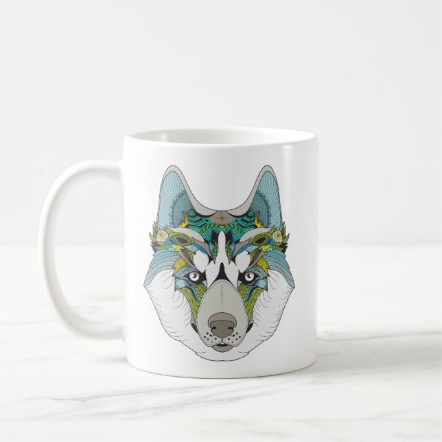Caneca De Café Zenart Rouco padronizado Cachorro Rouco Azul Face (Esquerda)