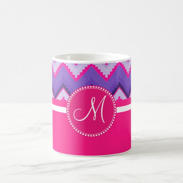 Caneca De Café Ziguezagues tribais cor-de-rosa roxos de Chevron (Centro)