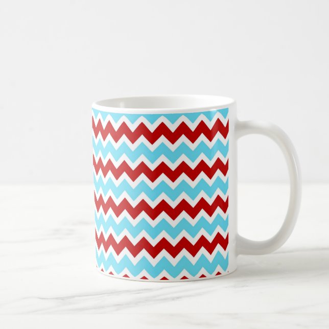 Caneca De Café Ziguezagues vermelhos de Chevron de turquesa na (Direita)