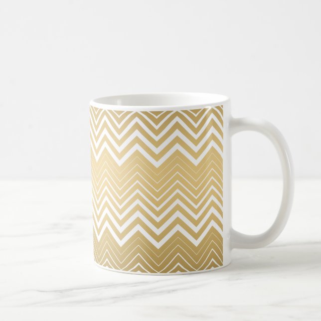 Caneca De Café Zigzag Chevron Dourado E Branco (Direita)