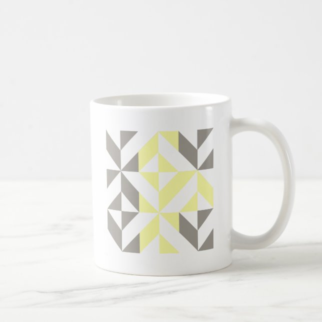 Caneca De Café ZigZag Geométrico Amarelo e Silver (Direita)
