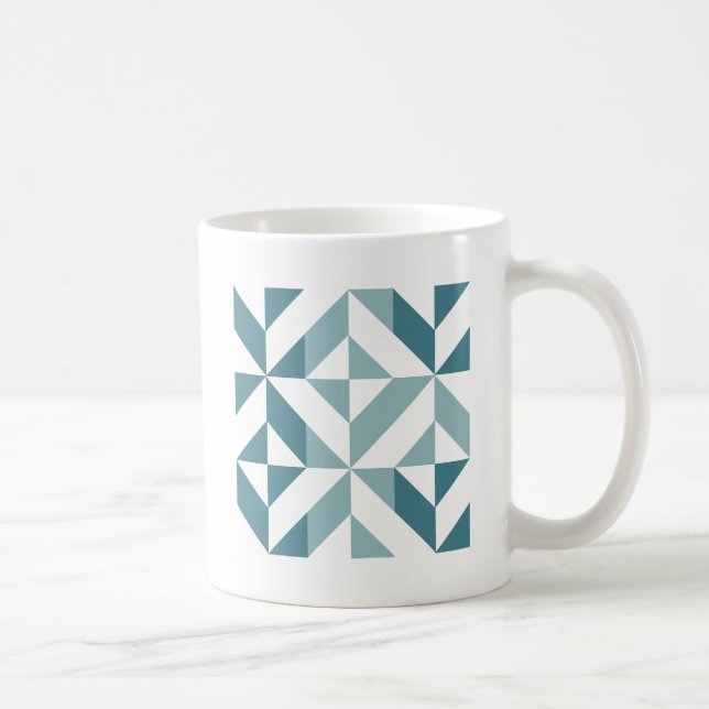 Caneca De Café ZigZag Geométrico com Duas Pontas Verde Teal (Direita)