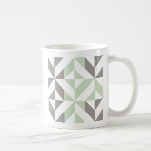 Caneca De Café ZigZag Geométrico de Sage Green e Silver