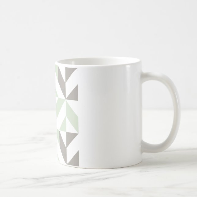 Caneca De Café ZigZag Geométrico de Sage Green e Silver (Direita)