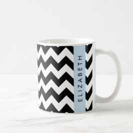 Caneca De Café Zigzag preto-e-branco, padrão Chevron, seu nome