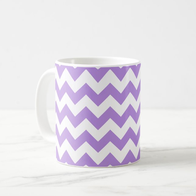 Caneca De Café Zigzag Roxo, Chevron Roxo, Padrão Geométrico (Frente Esquerda)