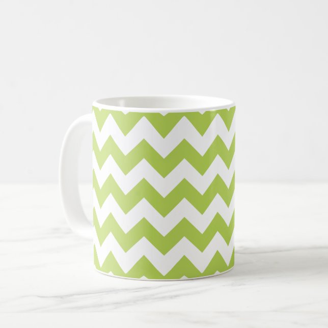 Caneca De Café Zigzag Verde, Chevron Verde, Padrão Geométrico (Frente Esquerda)