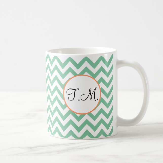 Caneca De Café Zigzag Verde Monograma (Direita)