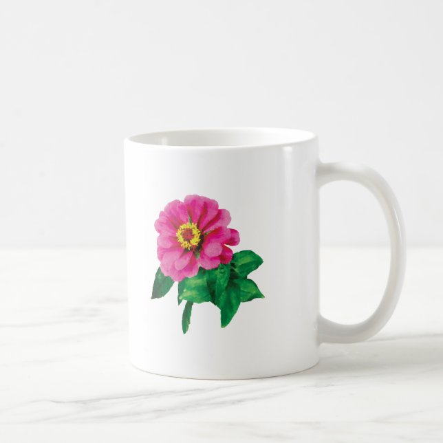 Caneca De Café Zínia Magenta Com Folhas (Direita)