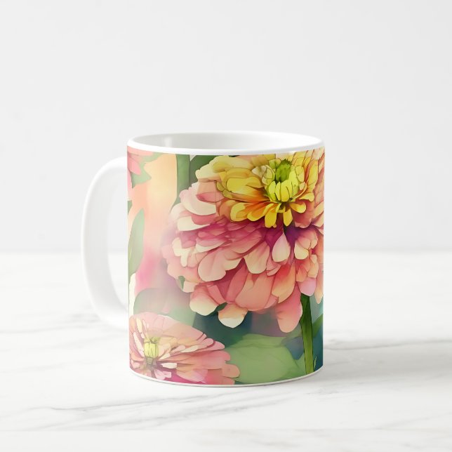 Caneca De Café Zinnia Floral de Molho (Frente Esquerda)