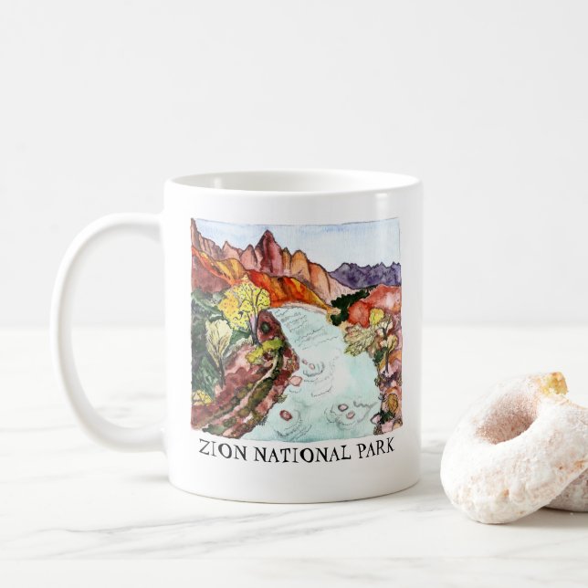 Caneca De Café Zion National Park Watercolor Art (Com Donut)