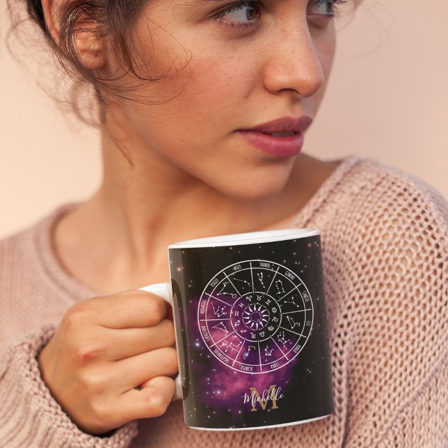 Caneca De Café Zodiac Calendar Mug | Astrology Symbols & Monogram (Criador carregado)