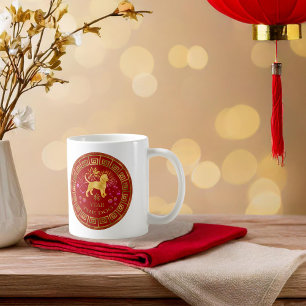 Caneca De Café Zodiac Dog Red/Dourado ID542 chinês