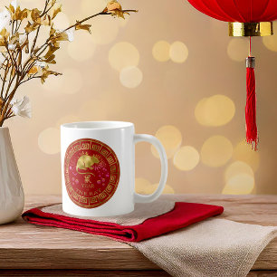 Caneca De Café Zodiac Rat Red/Dourado ID542 chinês