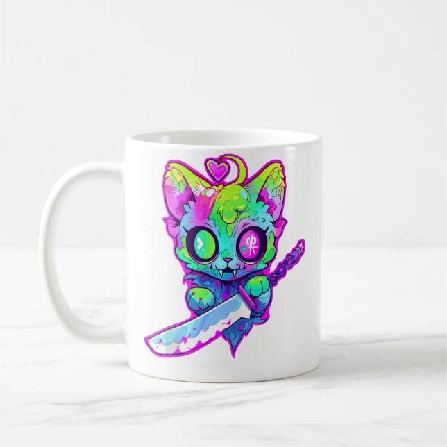Caneca De Café Zombie Cat Samurai Edm Festival Rave (Esquerda)