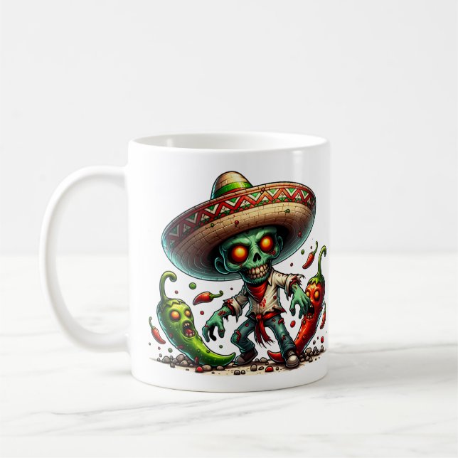 Caneca De Café Zombie Cinco de Mayo Man e pimentões quentes (Esquerda)