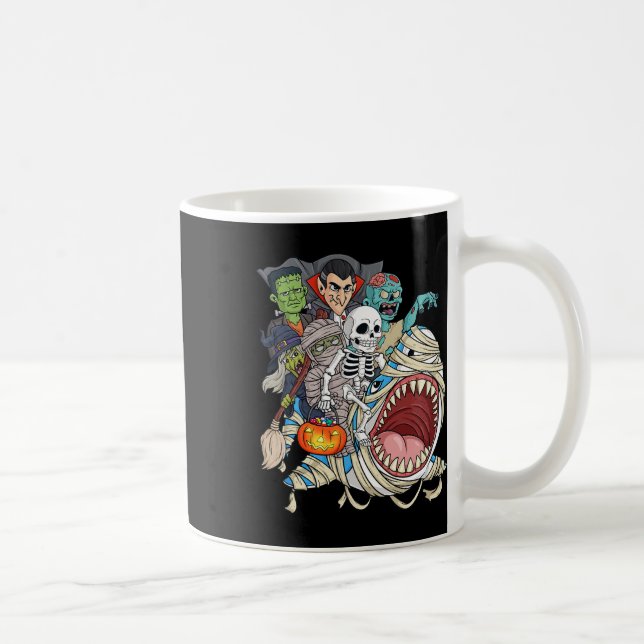 Caneca De Café Zombie Riding Mummy Shark Vampire Halloween Pumpki (Direita)