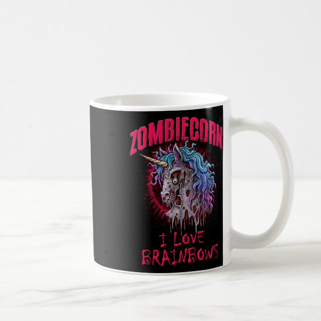 Caneca De Café Zombie Unicorn I Love Brainbows Punk Gothic Gótico (Direita)