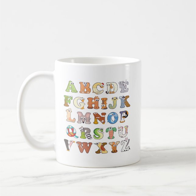 Caneca De Café Zoo Animal Alphabet Letters ABCs Learning (Esquerda)