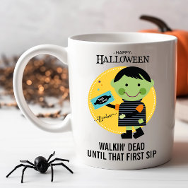 Caneca De Café Zumbi Fofo com Doce Halloween Personalizável