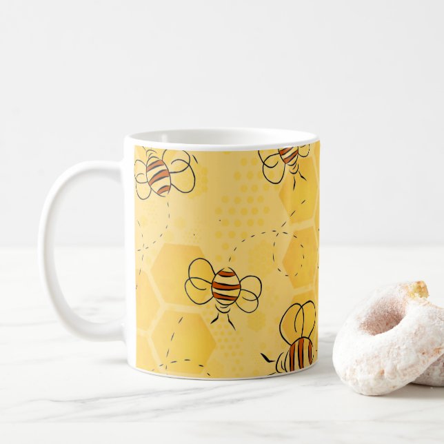 Caneca De Café Zumbido de Abelhas Mel Cute  (Com Donut)