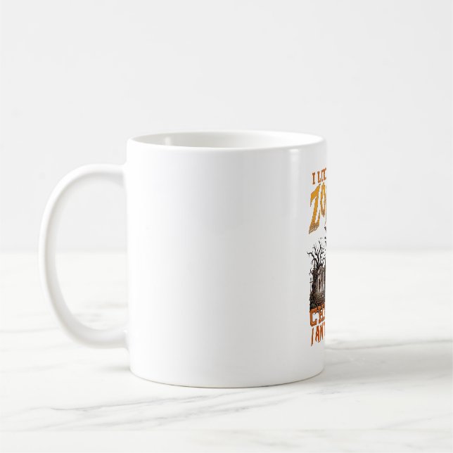 Caneca De Café Zumbis Nos Perseguem Halloween Cemitério Lua Cresc (Esquerda)
