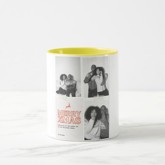 Caneca de casal preto e branco Feliz Natal (Centro)