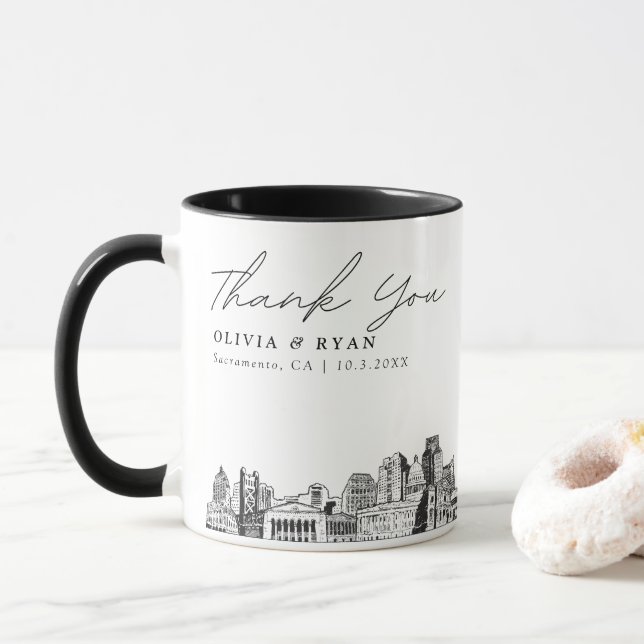 Caneca de casamento personalizada Sacramento Sketc (Com Donut)