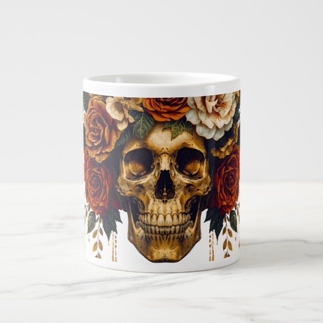 Caneca de Caveira Floral | Xícara de Halloween Gót (Frente)