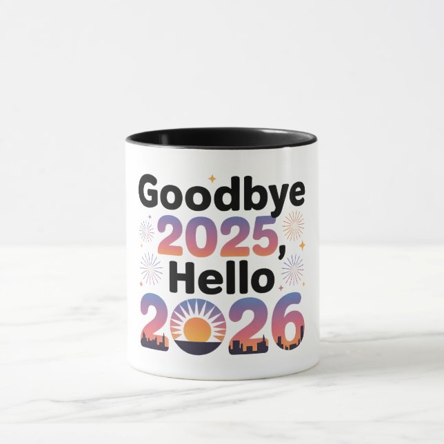 Caneca de Celebração do Ano Novo 2026 ao Pôr do So (Centro)