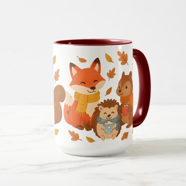Caneca de Cerâmica Animais da Floresta de Outono (Frente Esquerda)