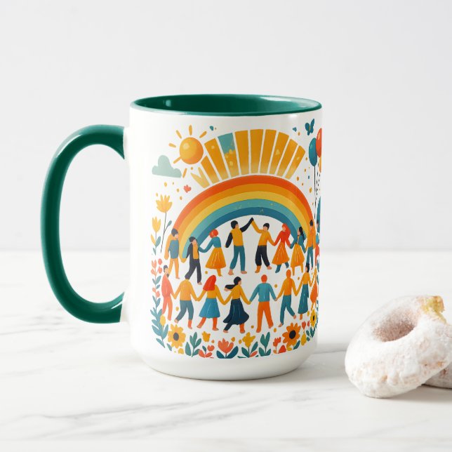 Caneca de Cerâmica Arco-Íris Unidade e Diversidade (Com Donut)