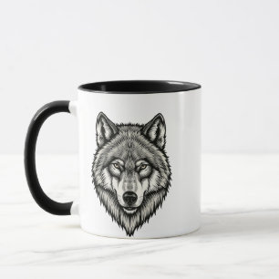 Caneca de Cerâmica Arte de Lobo Geométrico