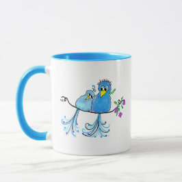 Caneca de Cerâmica Azul Pássaros Caprichosos