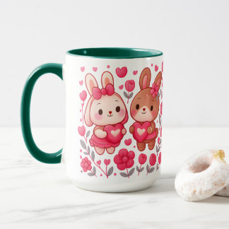Caneca de Cerâmica Casal de Coelhos Românticos Cor