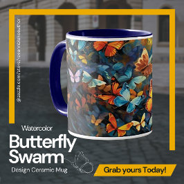Caneca de Cerâmica com Design de Enxame de Borbole