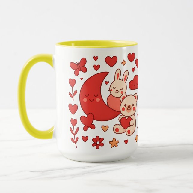 Caneca de Cerâmica Coração de Coelho e Urso Lua Ca (Esquerda)