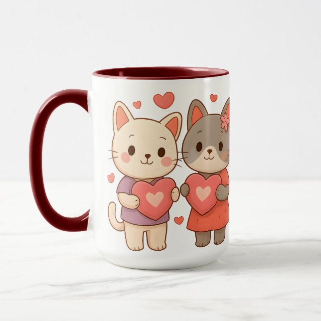 Caneca de Cerâmica Coração de Gatos Românticos (Esquerda)