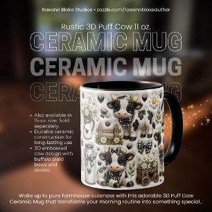 Caneca de Cerâmica Cow Puff 3D Rústica 330 ml