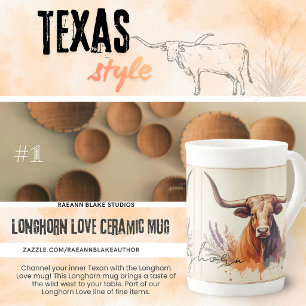 Caneca de Cerâmica de Porcelana Longhorn Love #1
