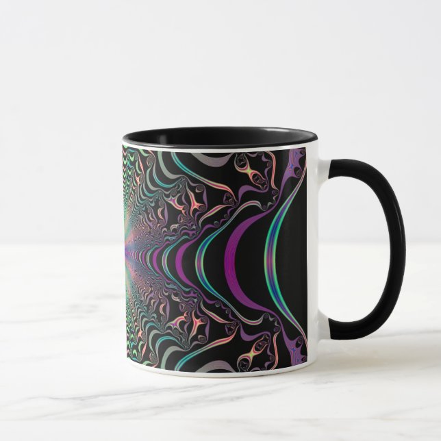 Caneca de Cerâmica de Teia Fractal Pastel Abstrata (Direita)